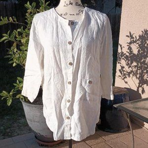 Hot Cotton White Linen Button Up Top Long Tunic Blouse Pocket